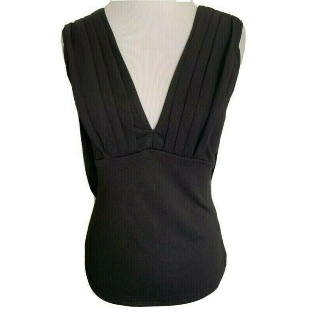 XTAREN Summer Sexy Black Deep V Fitted Tank Top Draped Sleeveless Los Angeles S